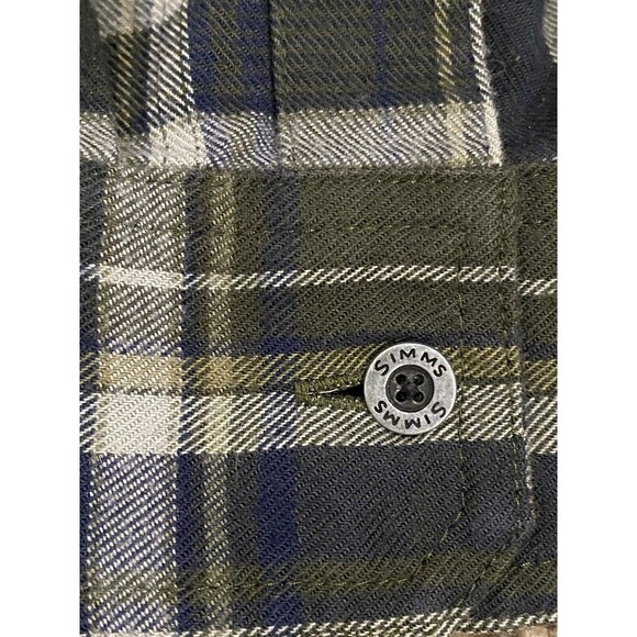 Simms Flannel Shirt Mens‎ Small Green Blue Plaid Long Sleeve Outdoor Hiking - Picture 5 of 9